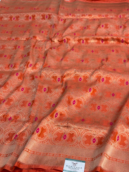 Orange Meenakari Brocade Banarasi Saree