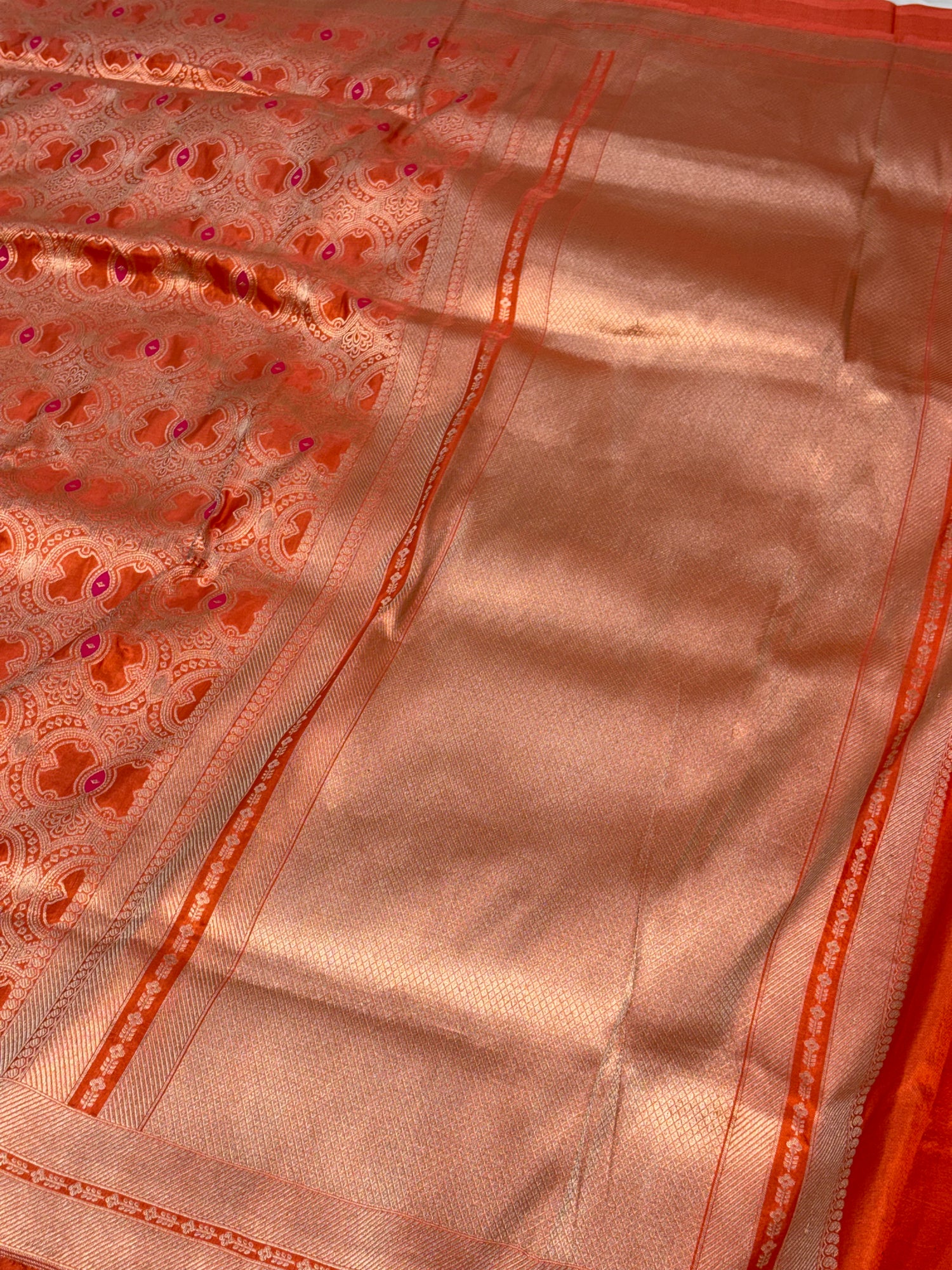 Orange Meenakari Brocade Banarasi Saree