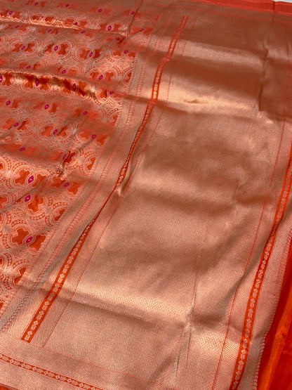 Orange Meenakari Brocade Banarasi Saree