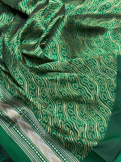 Bottle Green Pure Banarasi Katan Silk Handwoven Saree