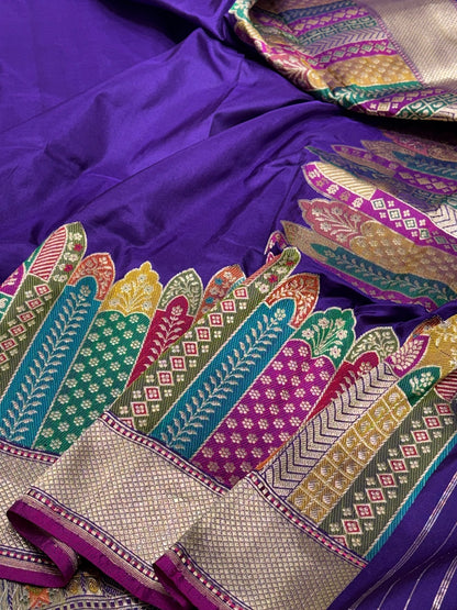Purple Pure Banarasi Katan Silk Handwoven Saree