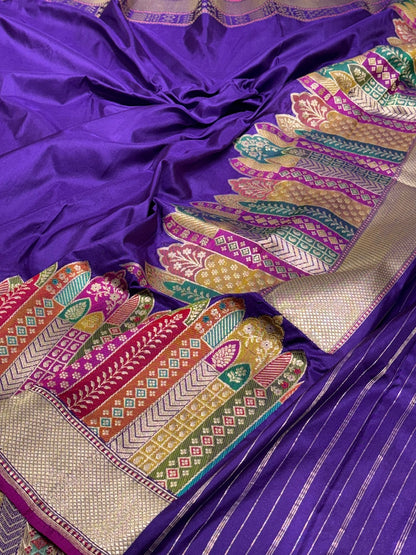 Purple Pure Banarasi Katan Silk Handwoven Saree