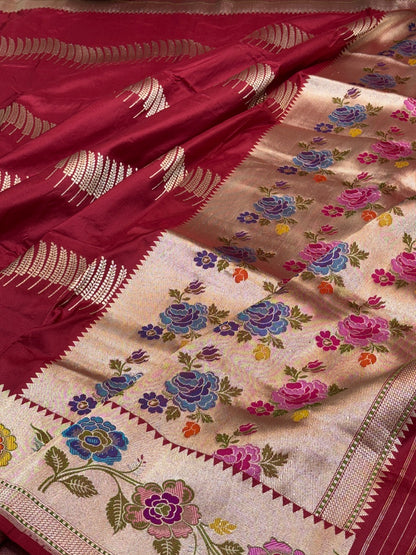 Red Pure Banarasi Katan Silk Handwoven Saree