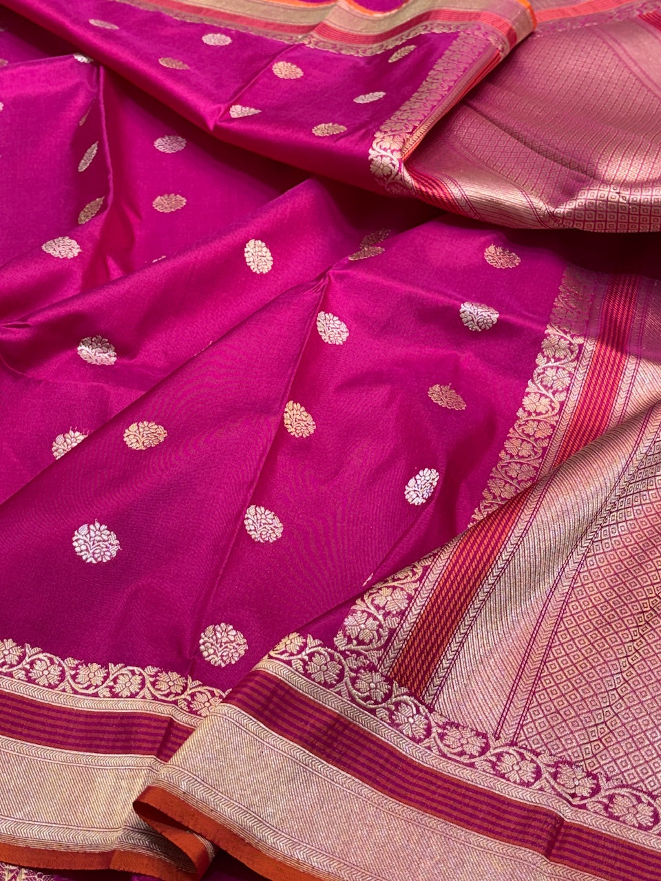 Rani Pink Pure Banarasi Katan Silk Handwoven Saree