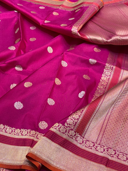 Rani Pink Pure Banarasi Katan Silk Handwoven Saree