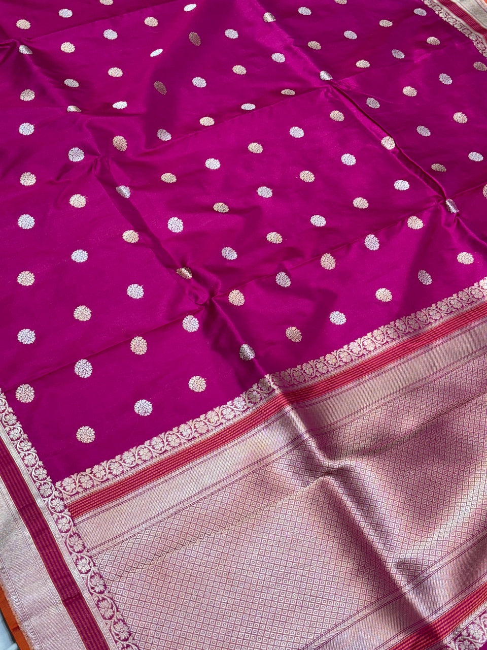 Rani Pink Pure Banarasi Katan Silk Handwoven Saree