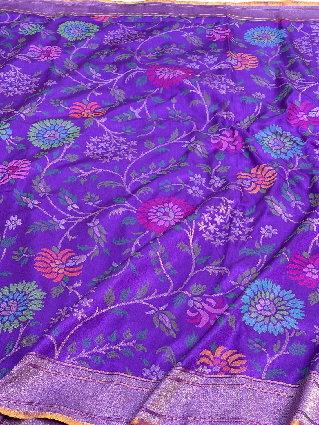 Lavender Real Zari Pure Katan Silk Ektara Jamdani Banarasi Saree with Meenakari Work