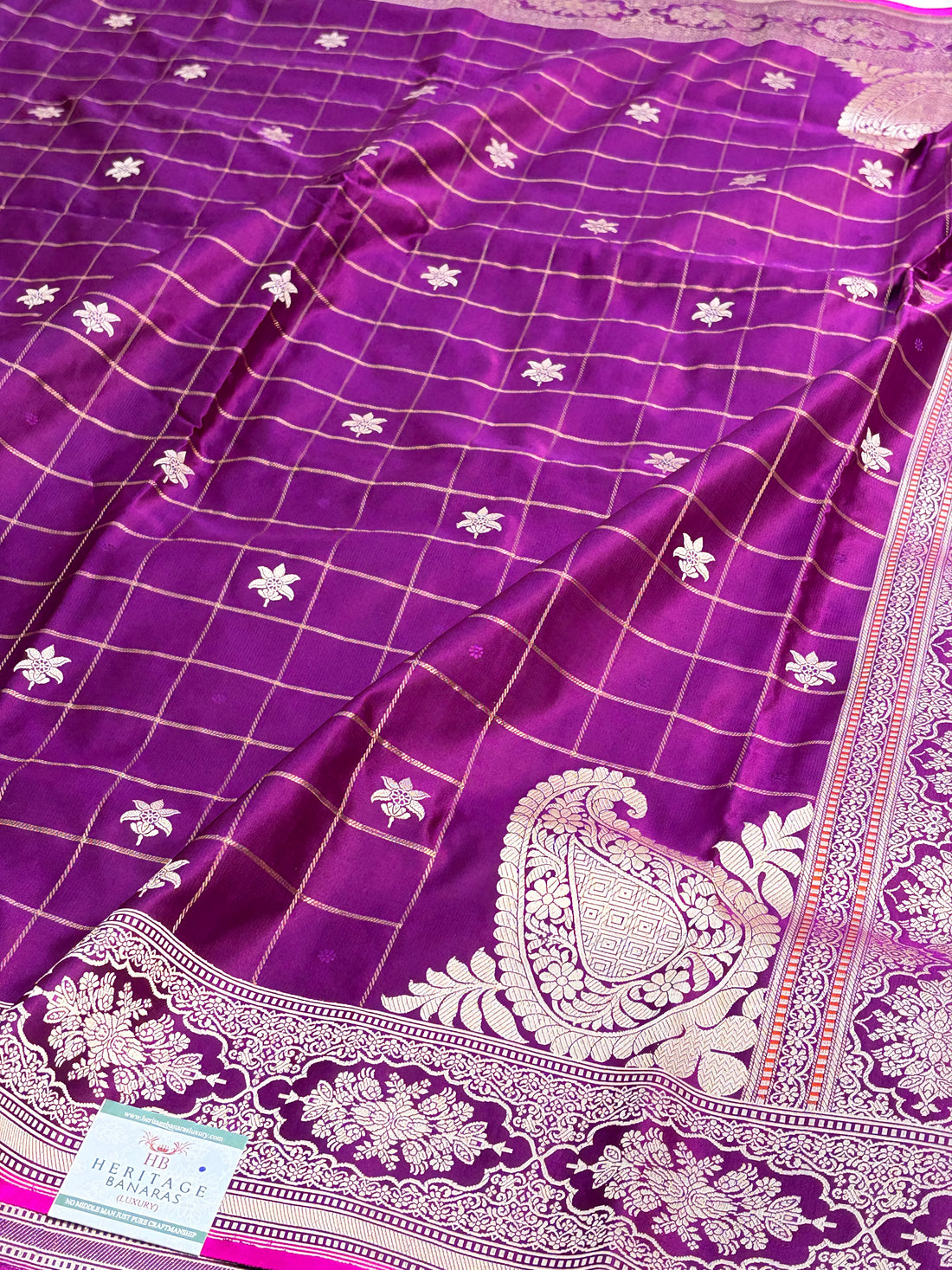 Purple Handwoven Pure Banarasi Satin Silk Saree
