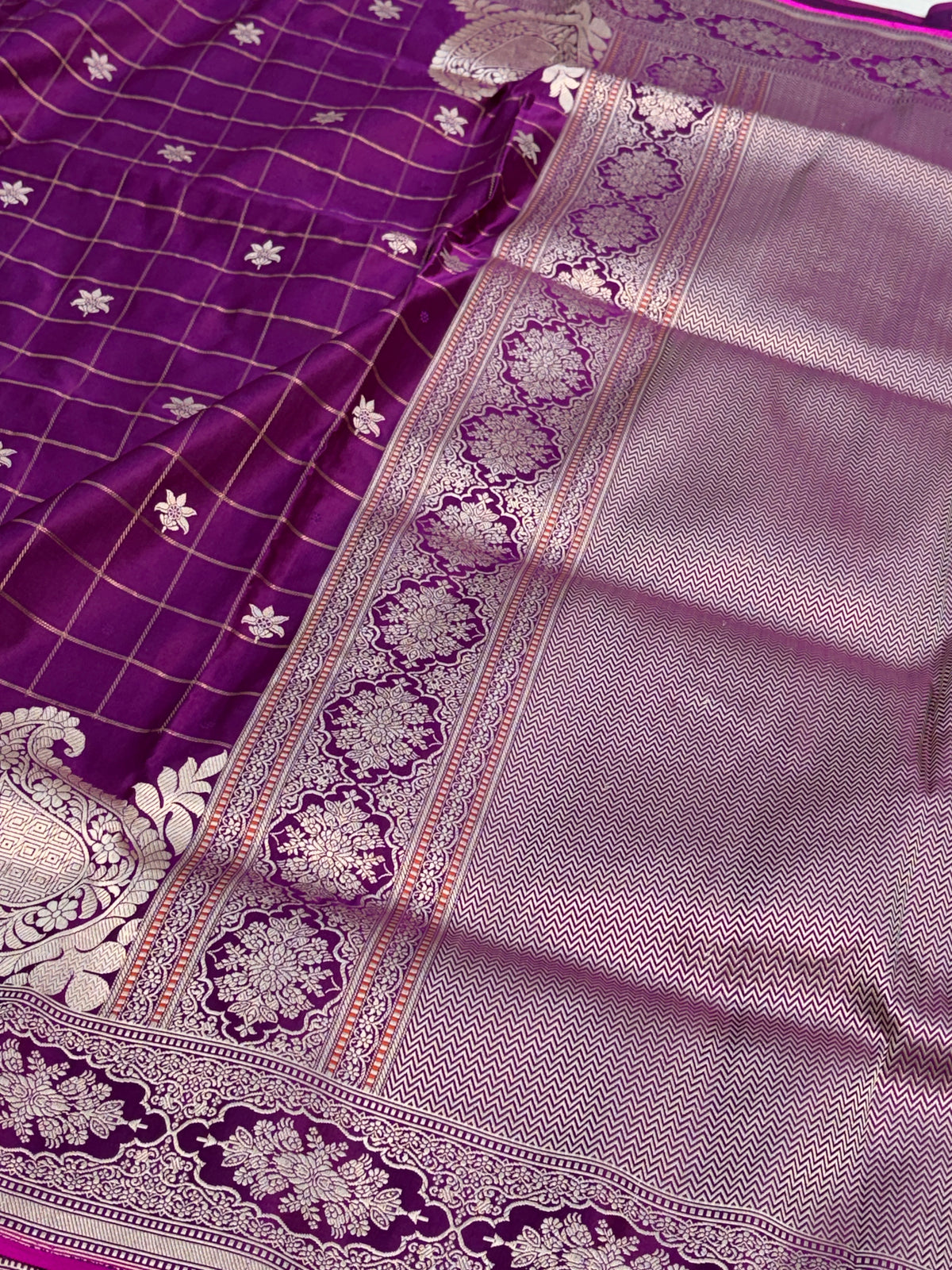 Purple Handwoven Pure Banarasi Satin Silk Saree