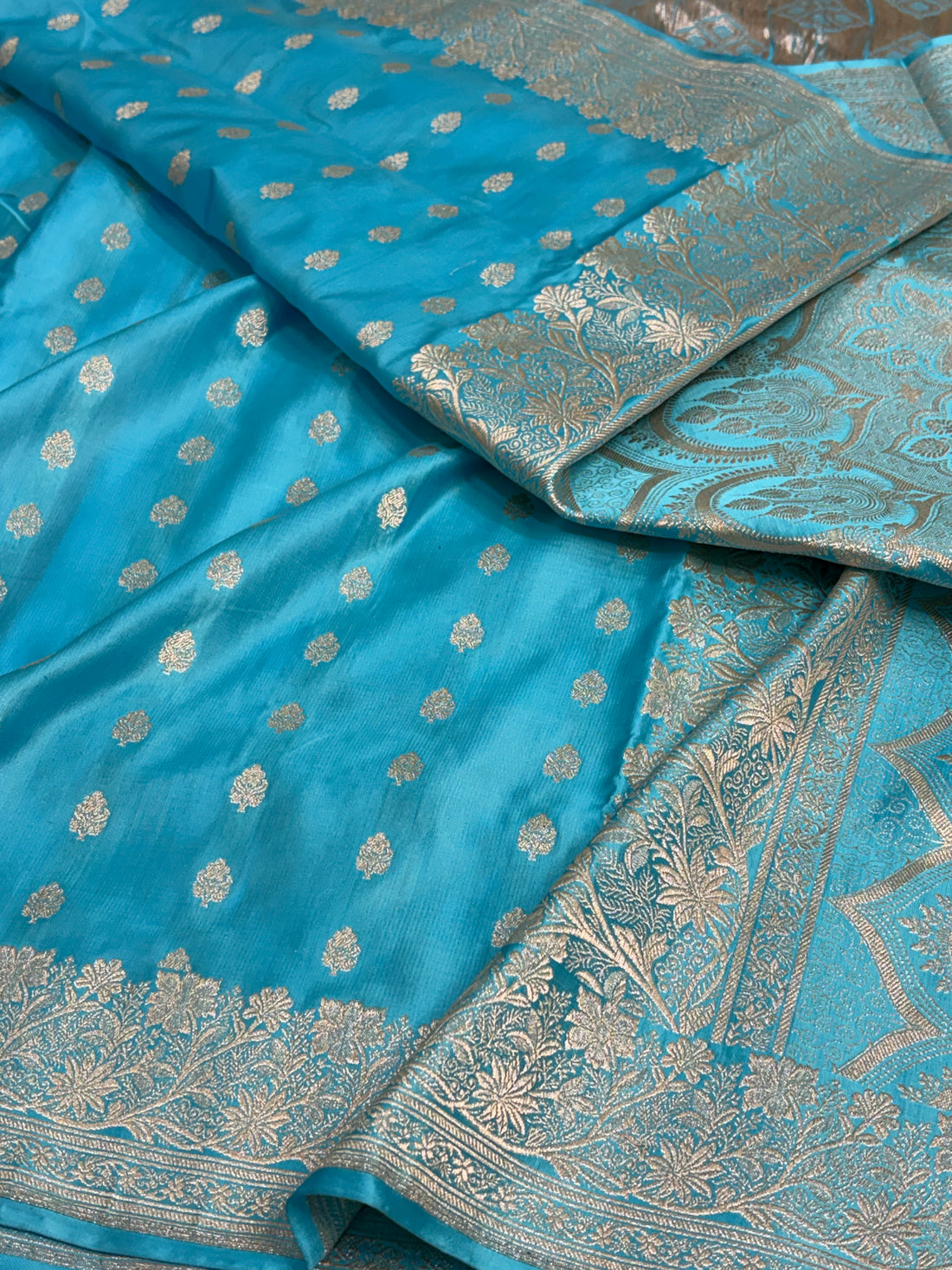 Sky Blue Handwoven Pure Banarasi Vintage Satin Silk Saree