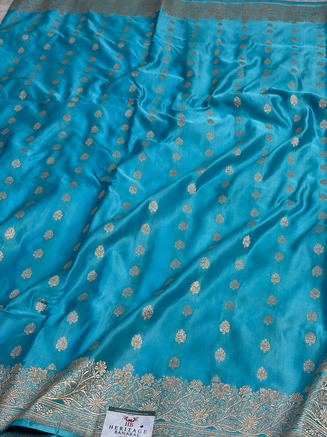 Sky Blue Handwoven Pure Banarasi Vintage Satin Silk Saree