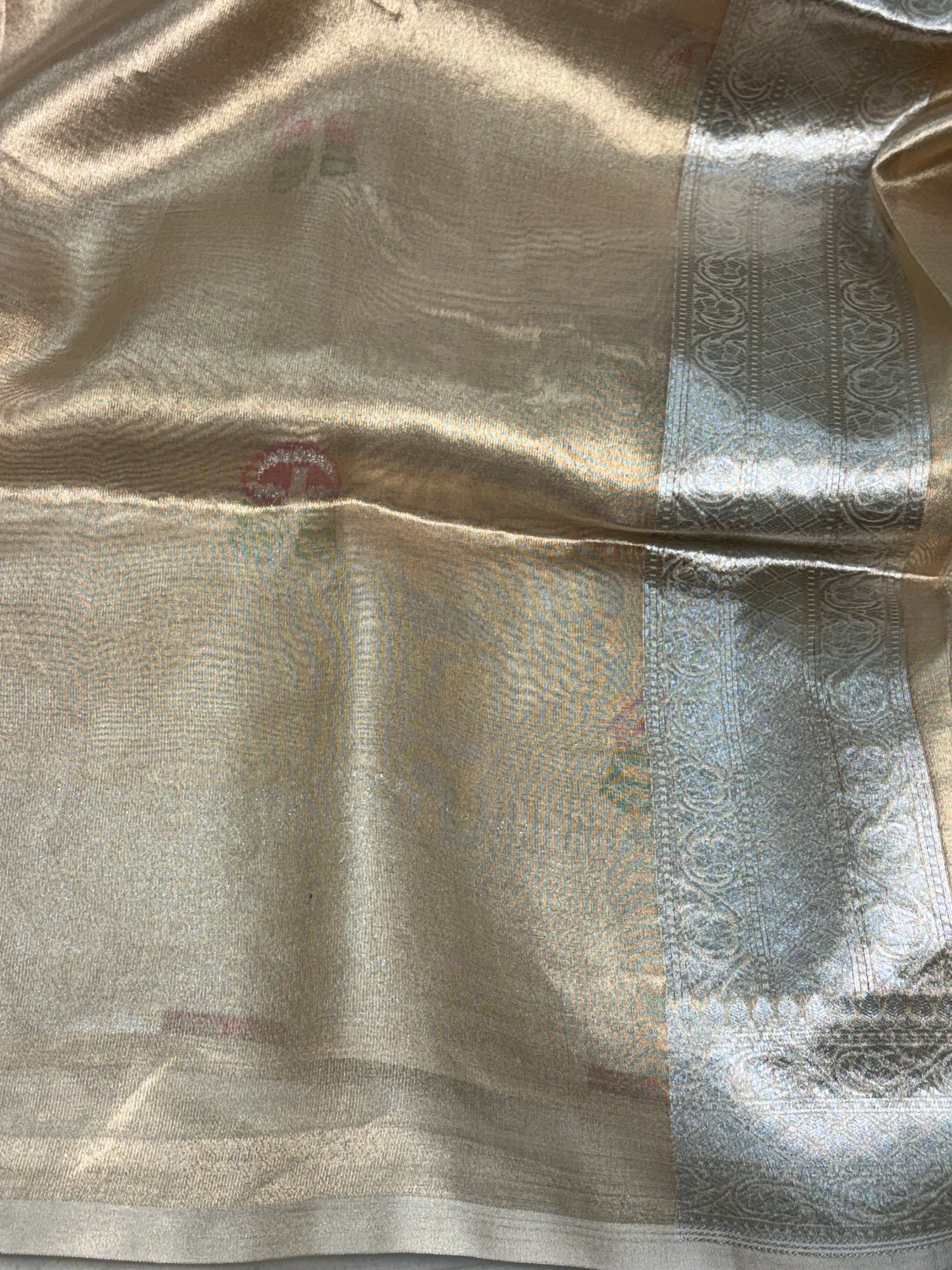 Handwoven Banarasi Tissue Silk Saree with Meenakari Booti and Silver Zari