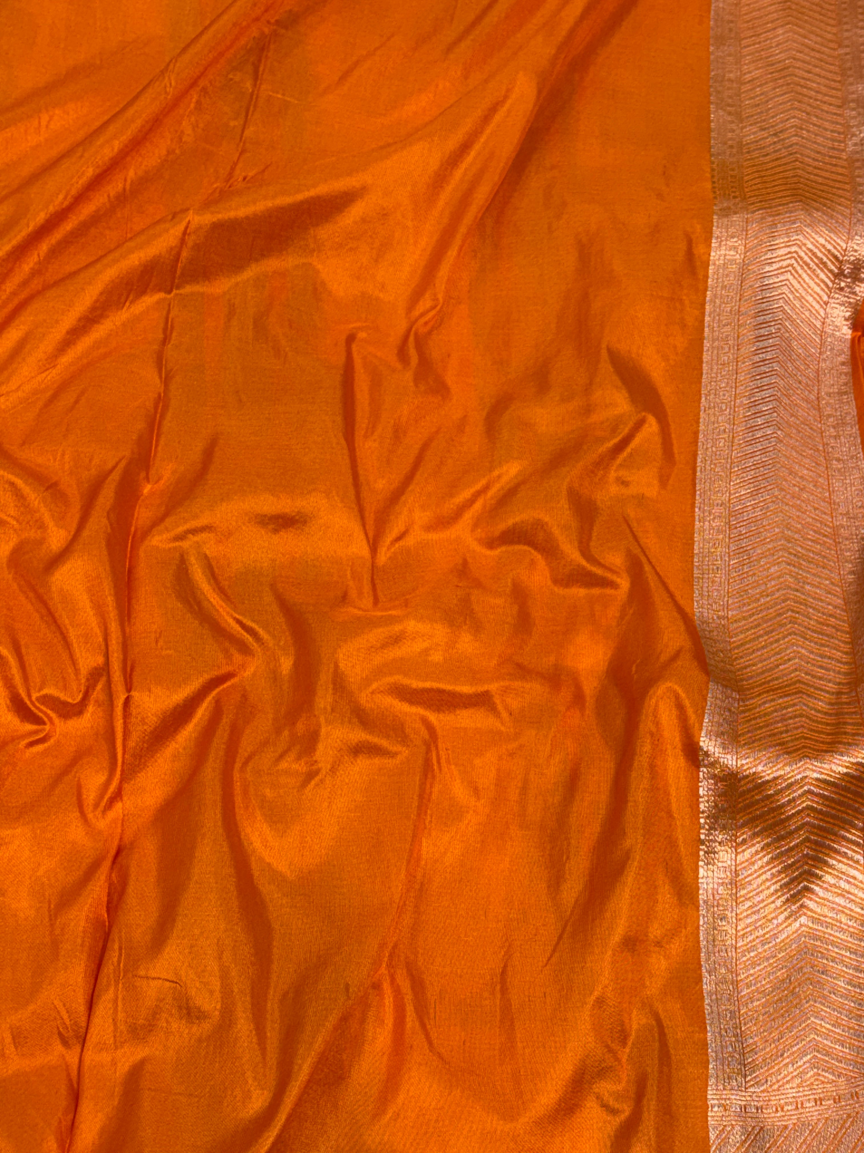 Orange Pure Katan Silk Meenakari Rupa Sona Jaal Cutwork Banarasi Saree
