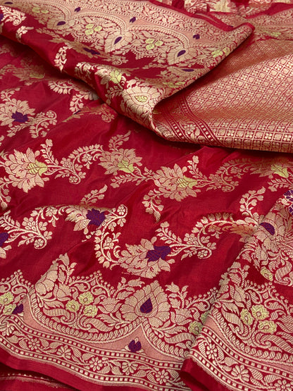 Pure Katan Silk Handwoven Jangla Banarasi Saree with Meenakari Work