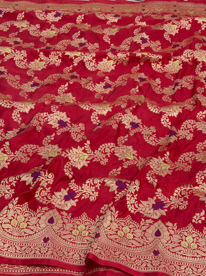 Pure Katan Silk Handwoven Jangla Banarasi Saree with Meenakari Work