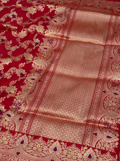 Pure Katan Silk Handwoven Jangla Banarasi Saree with Meenakari Work