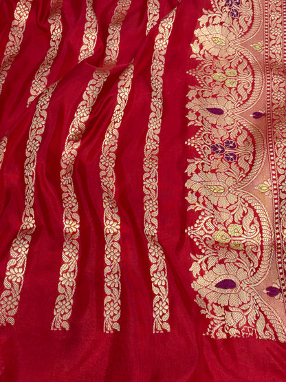 Pure Katan Silk Handwoven Jangla Banarasi Saree with Meenakari Work