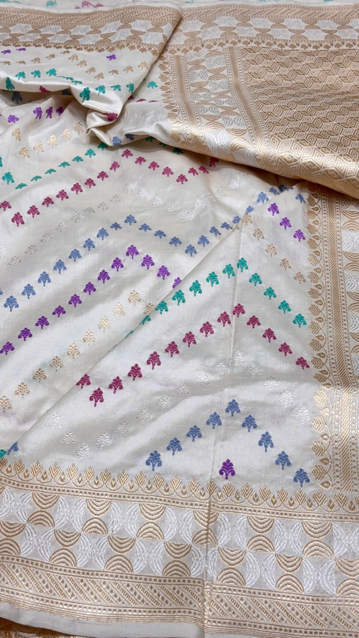 White Banarasi Katan Silk Handwoven
