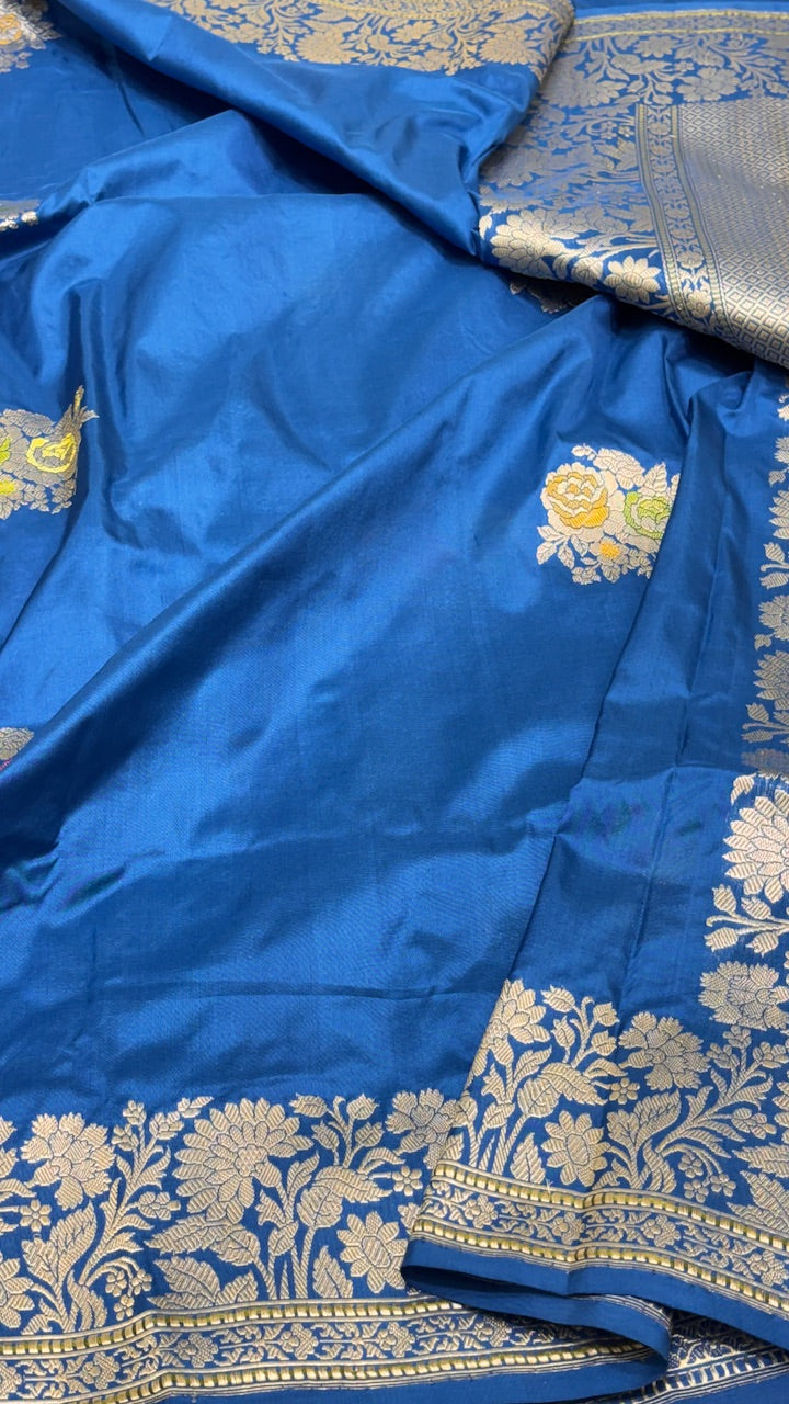 Royal Blue Banarasi Katan Silk Handwoven