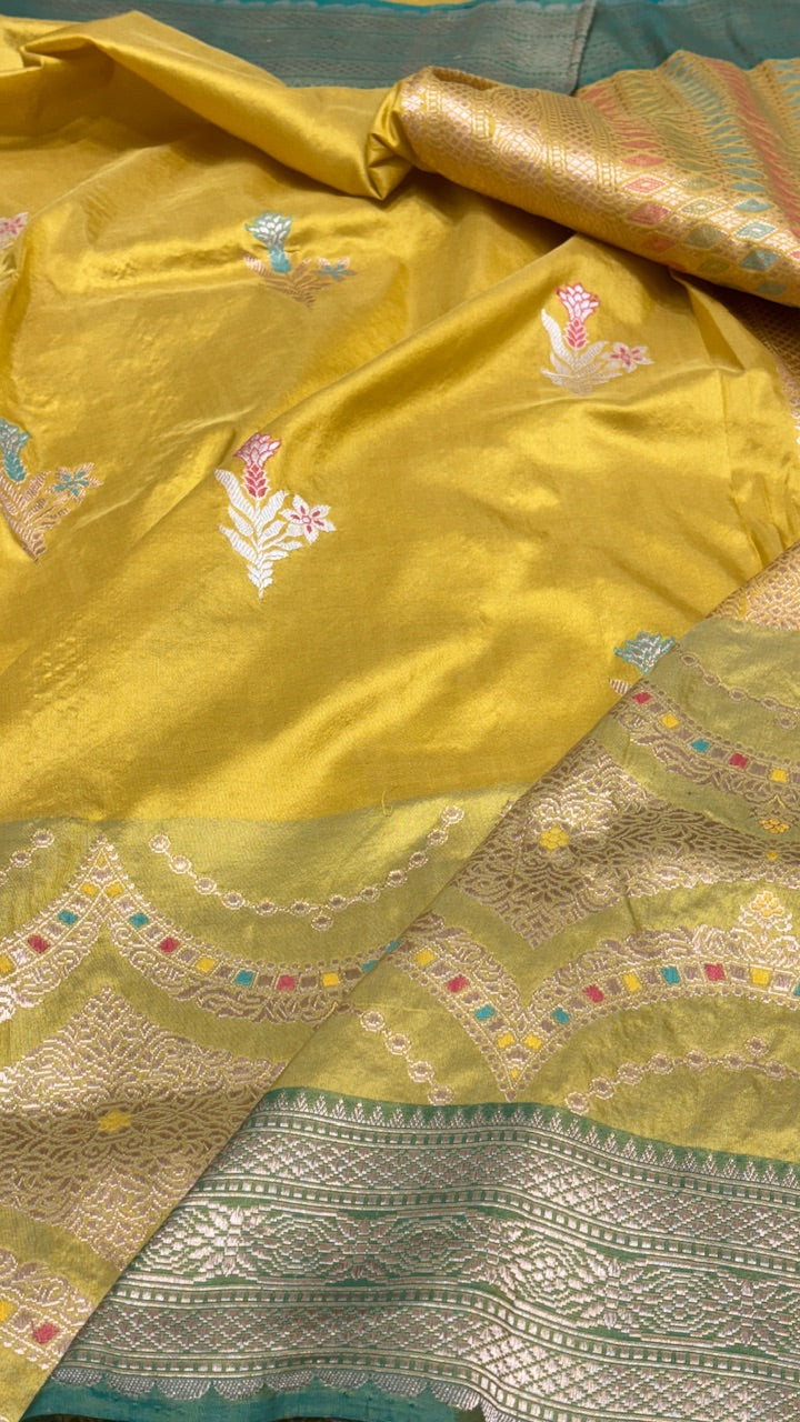 Musterd Yellow Banarasi Katan Silk Handwoven Saree