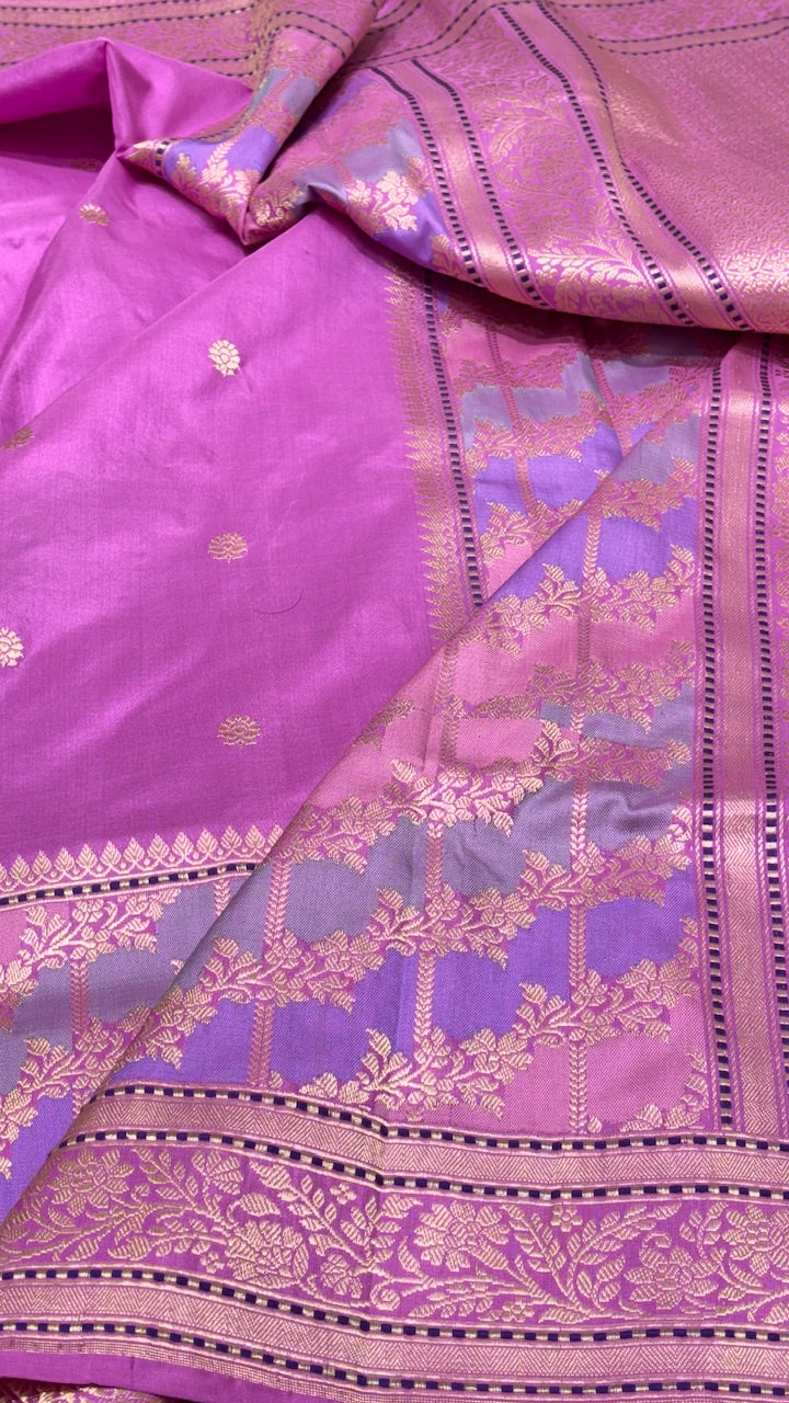 Electric Lavender Banarasi Katan Silk Handwoven Saree