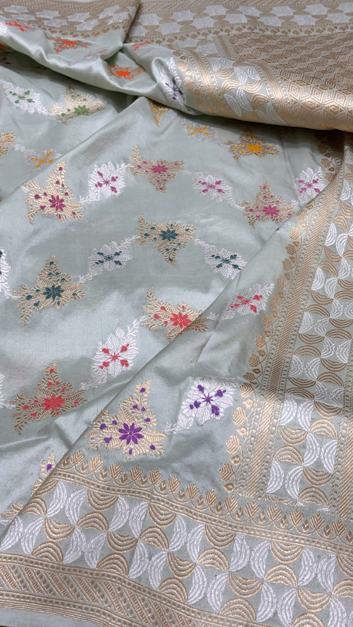 Light Slate Gray Banarasi Katan Silk Handwoven Saree