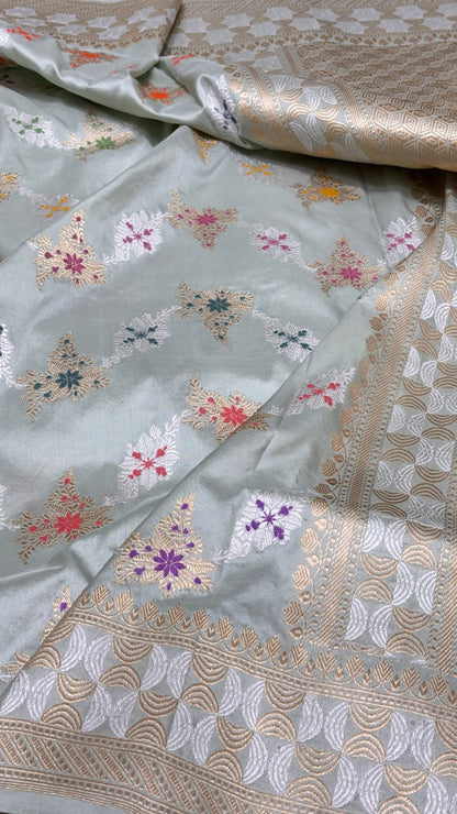 Light Slate Gray Banarasi Katan Silk Handwoven Saree