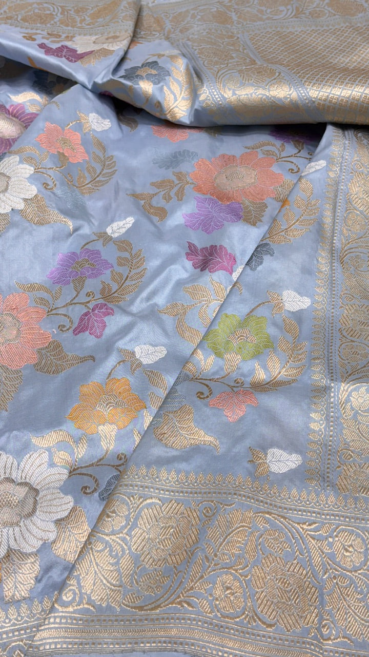 Blue  Banarasi Katan Silk Handwoven Saree