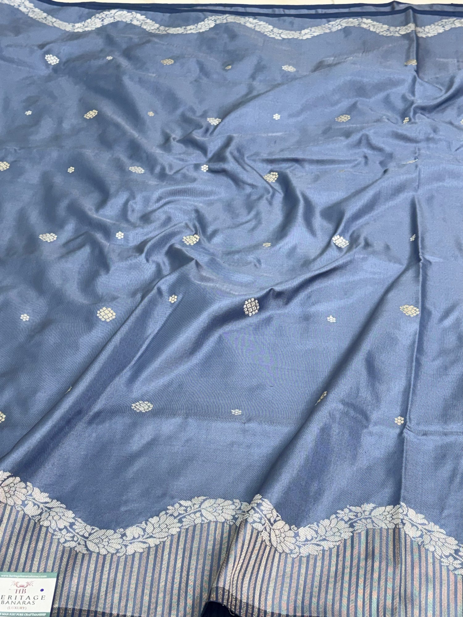 Grey Pure Katan Silk Ektara Banarasi Saree with Rupa Sona Border