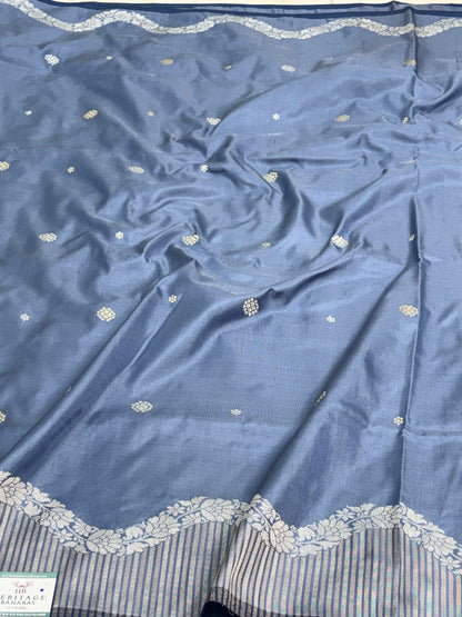 Grey Pure Katan Silk Ektara Banarasi Saree with Rupa Sona Border