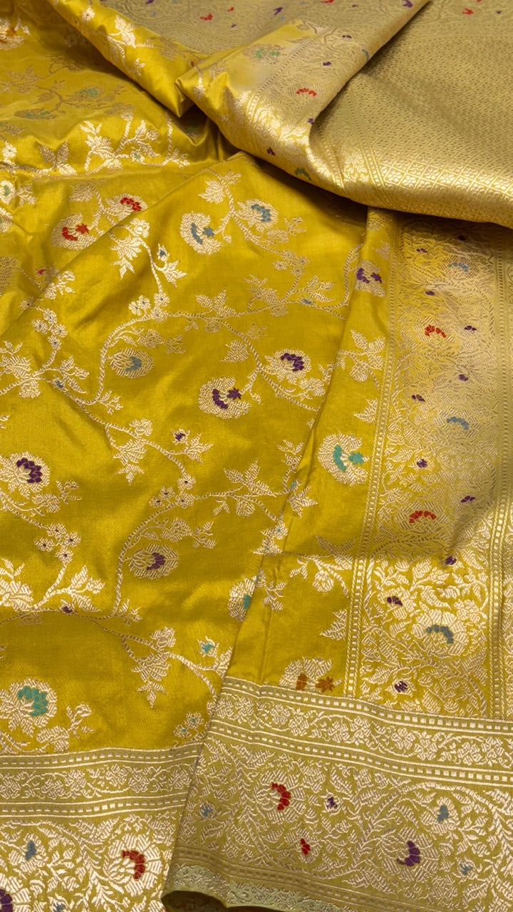 Yellow Banarasi Katan Silk Handwoven Saree