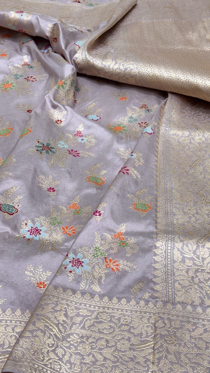 Gray Banarasi Katan Silk Handwoven Saree