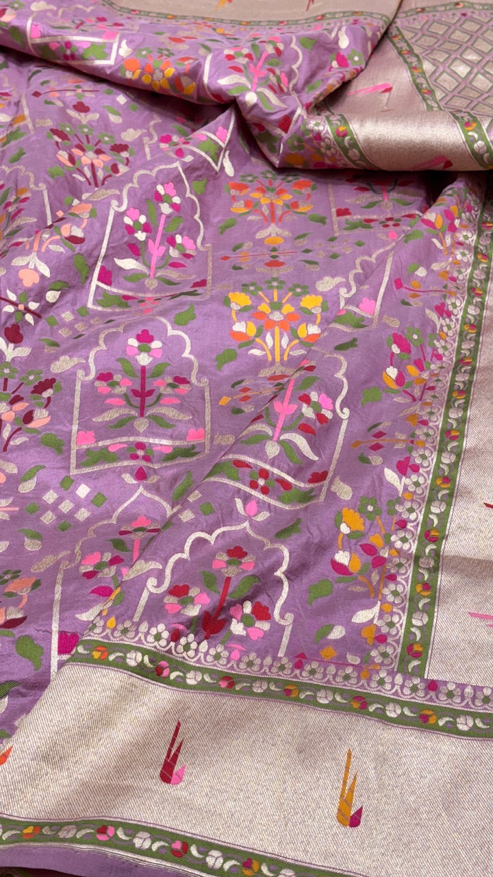 Dusty Lavender Banarasi Katan Silk Handwoven Saree
