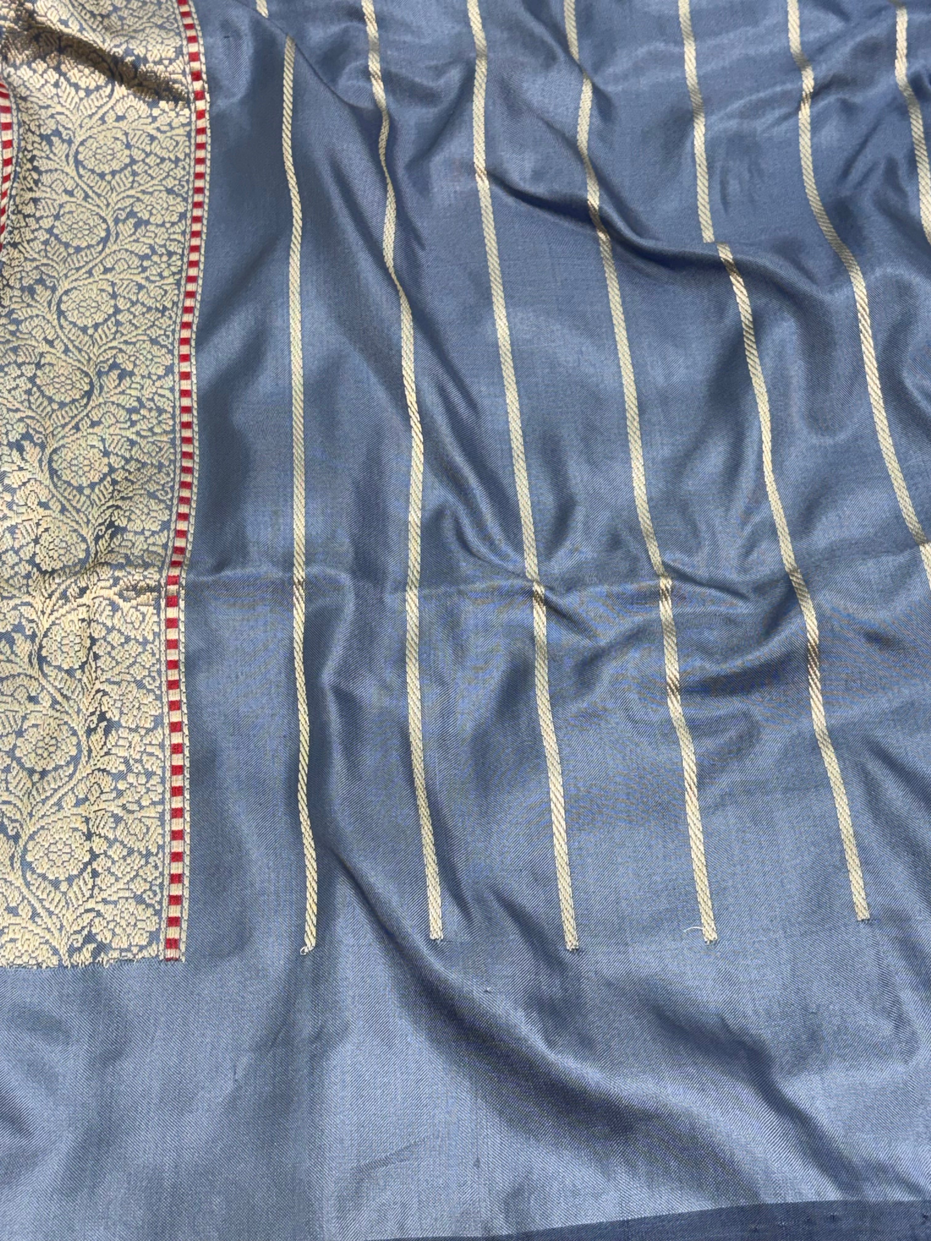 Grey Pure Katan Silk Ektara Banarasi Saree with Meenakari Boota and Border