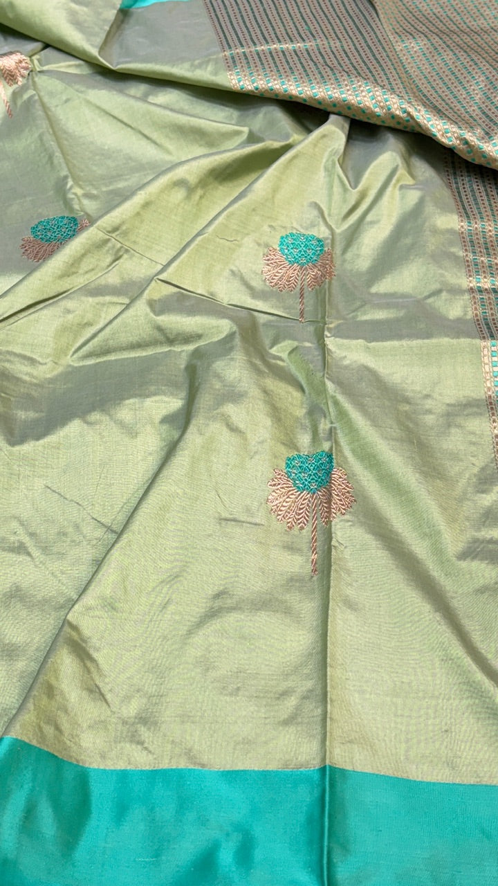 Pista Green Mango Banarasi Silk Handwoven Saree