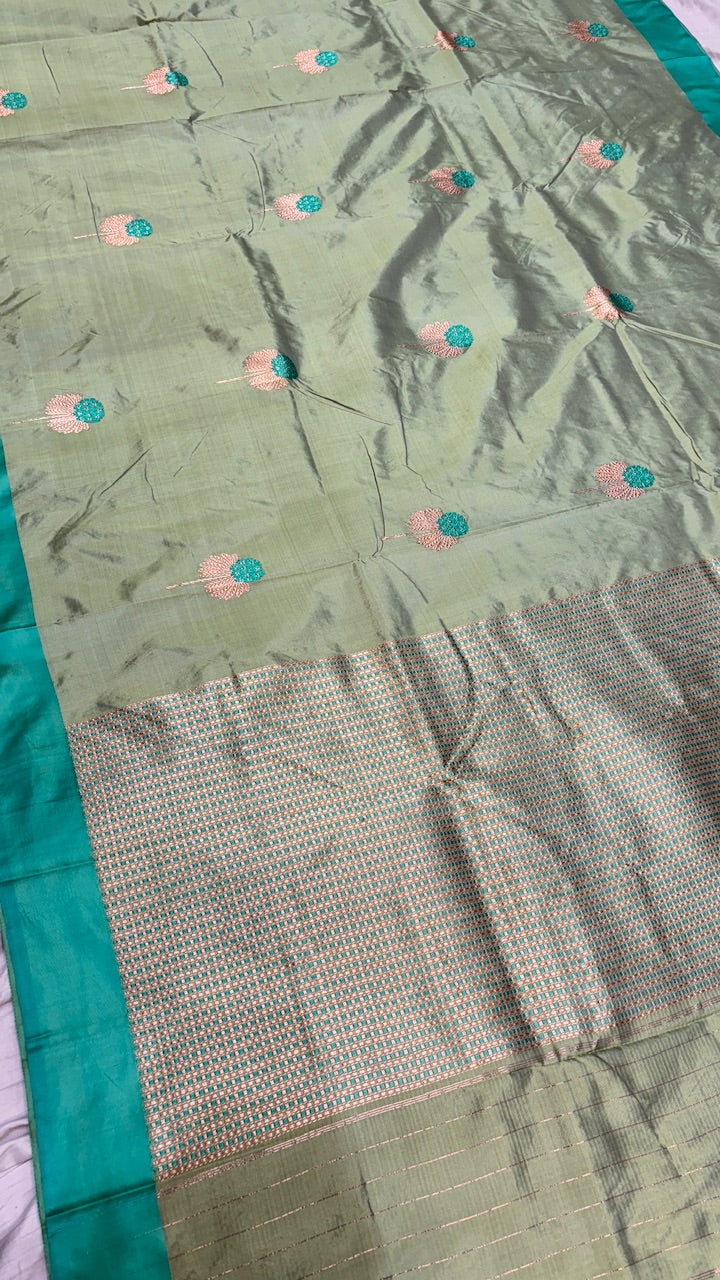 Pista Green Mango Banarasi Silk Handwoven Saree