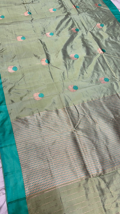 Pista Green Mango Banarasi Silk Handwoven Saree