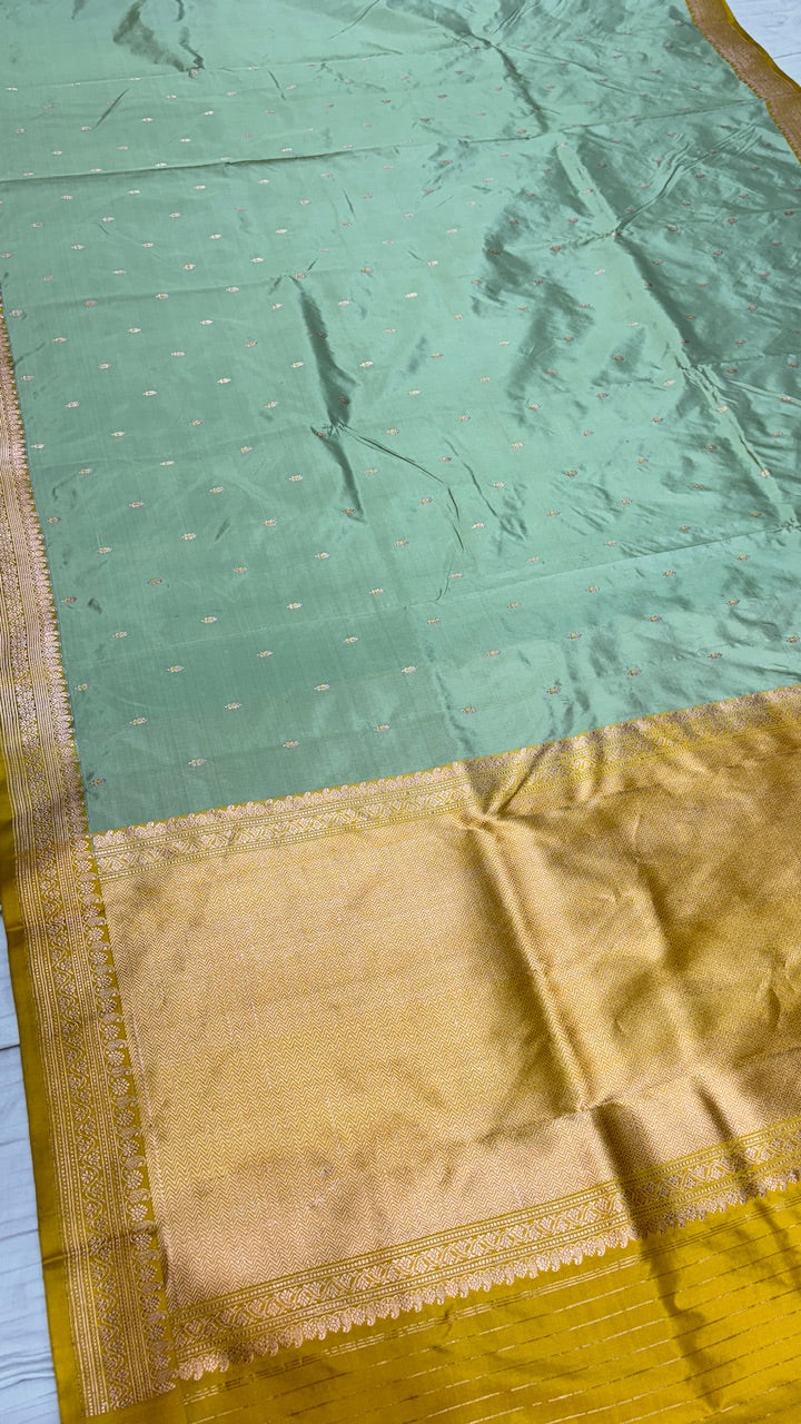 Pista green Raw Mango Banarasi Silk Handwoven Saree