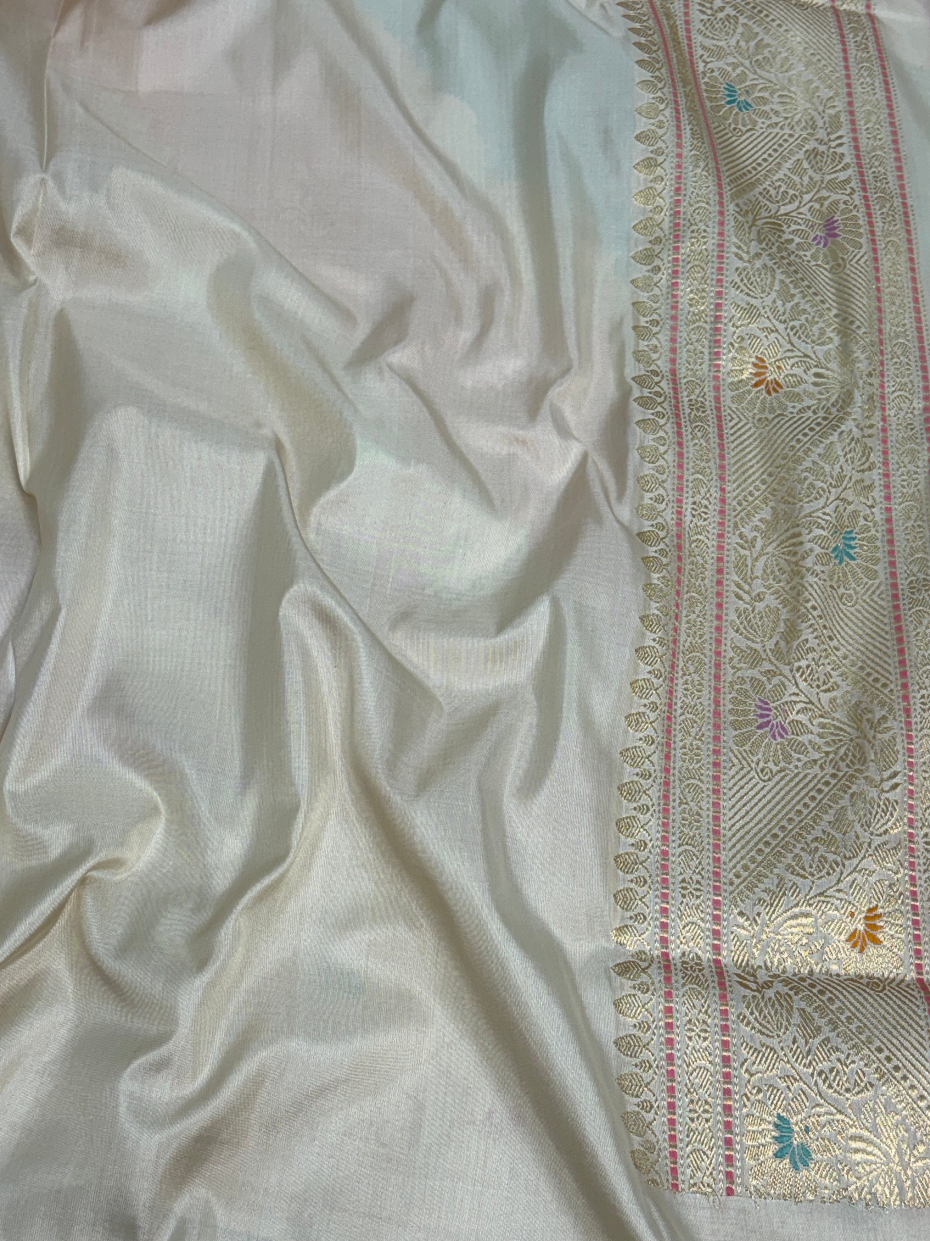 Pastel Pure Ektara Rangkat Banarasi Saree with Meenakari Border