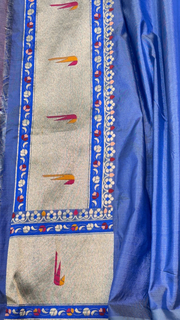 Blue  Banarasi Katan Silk Handwoven Saree