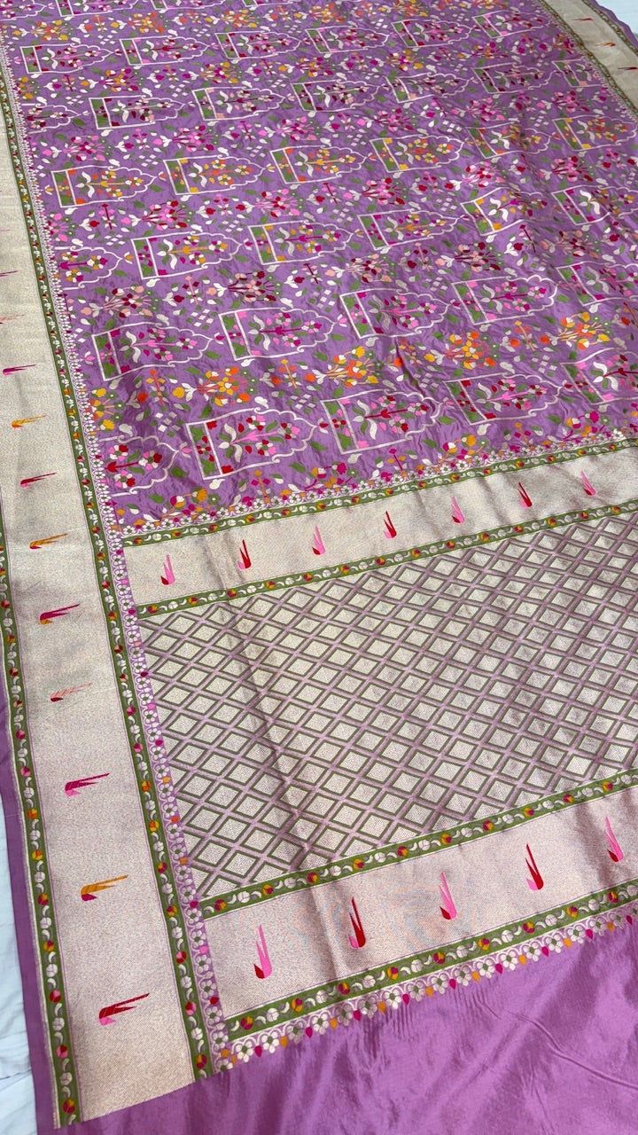 Dusty Lavender Banarasi Katan Silk Handwoven Saree