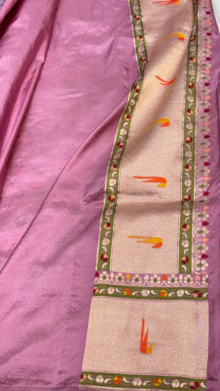 Dusty Lavender Banarasi Katan Silk Handwoven Saree