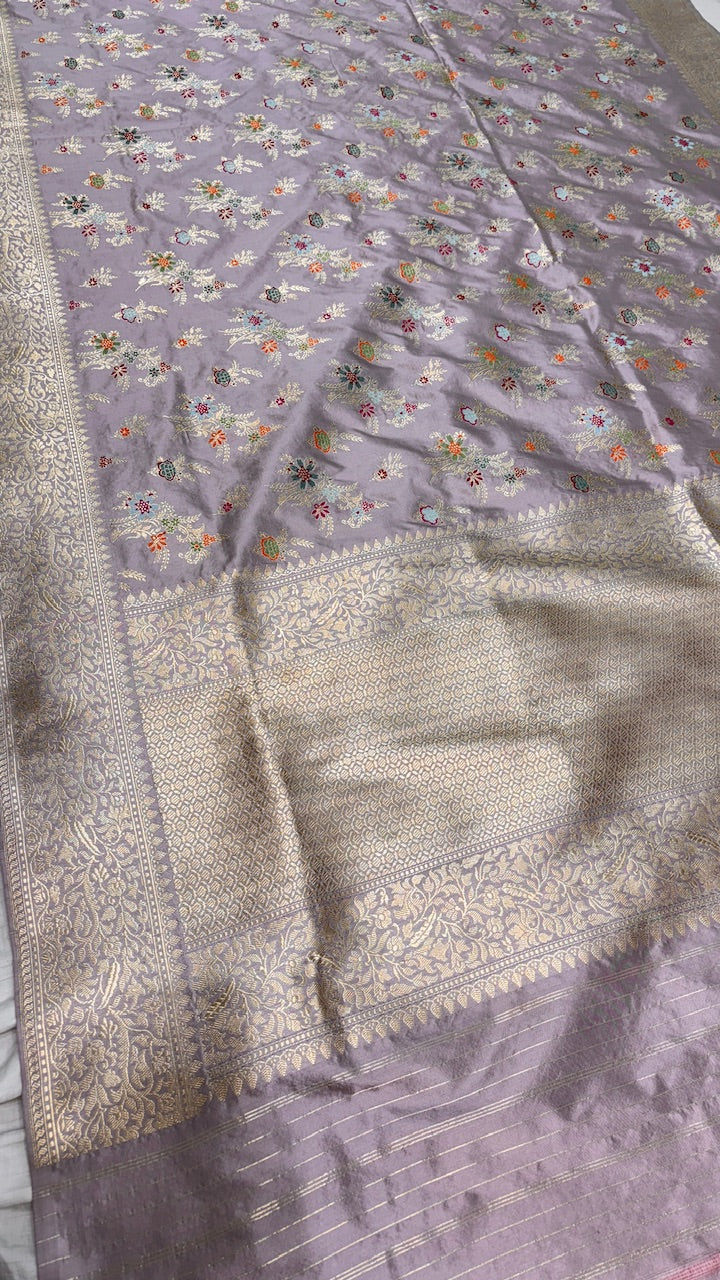 Gray Banarasi Katan Silk Handwoven Saree