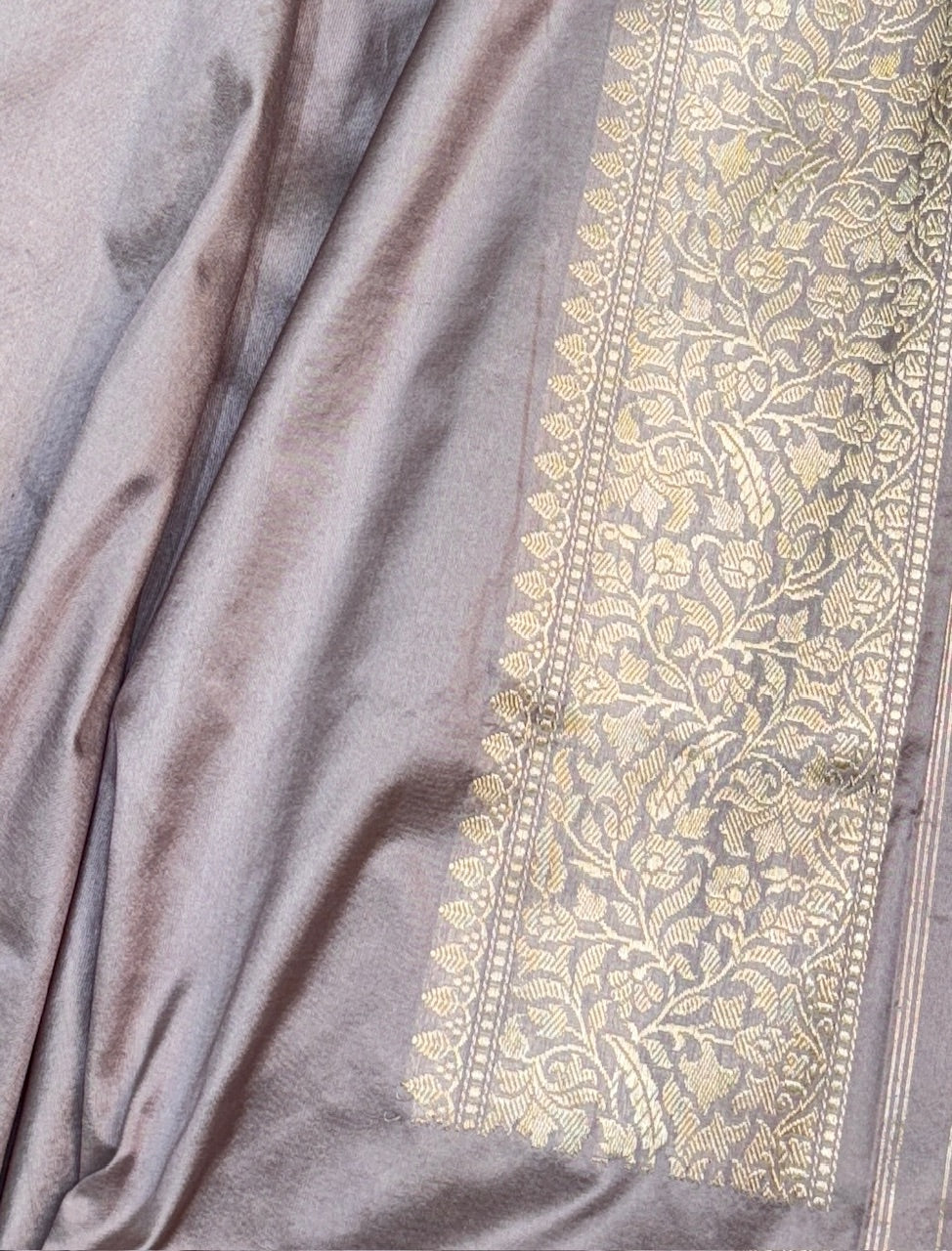 Gray Banarasi Katan Silk Handwoven Saree