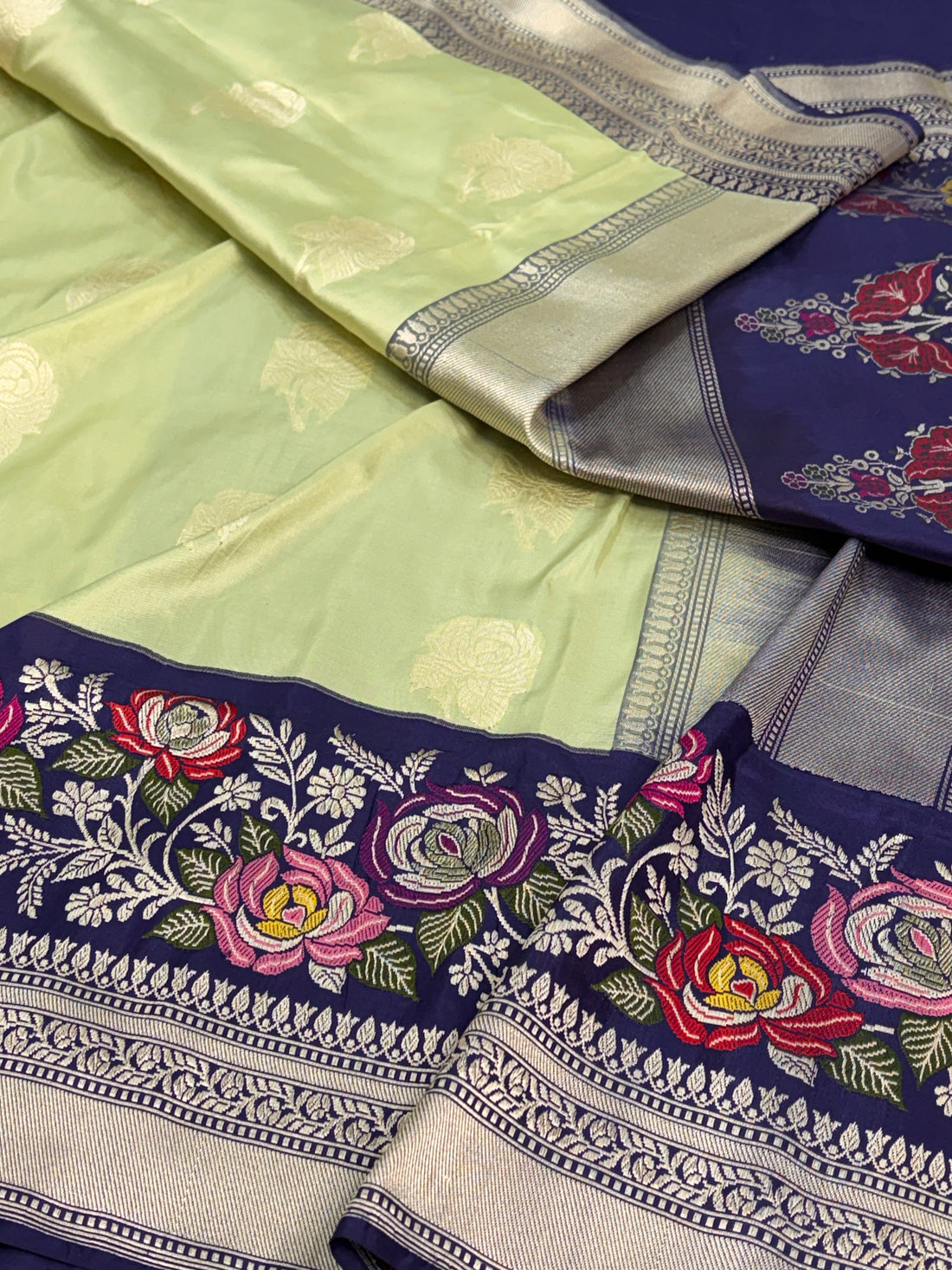 Pista Handwoven Pure Banarasi Katan Silk Saree with Kadhiyaal Border