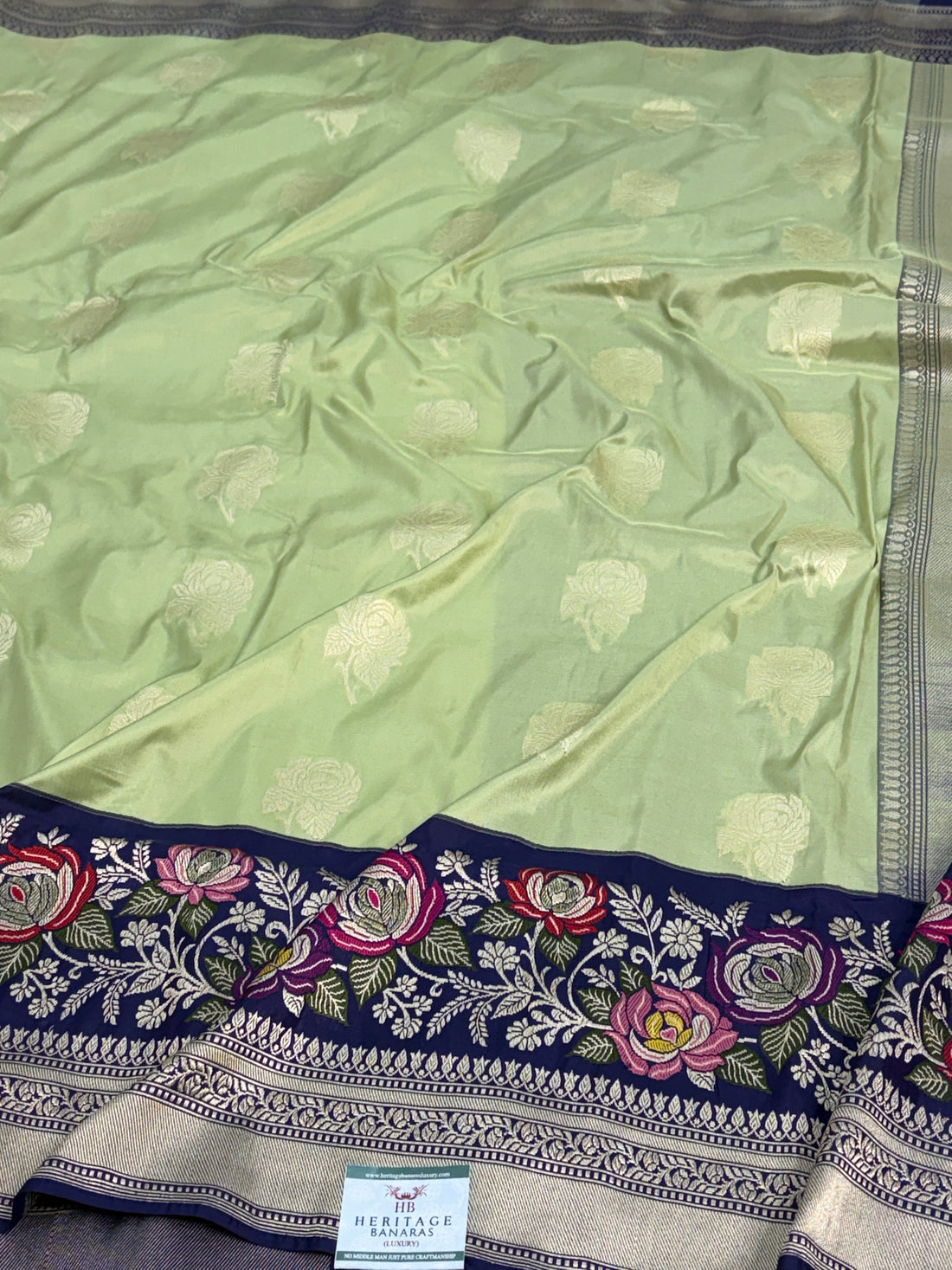 Pista Handwoven Pure Banarasi Katan Silk Saree with Kadhiyaal Border