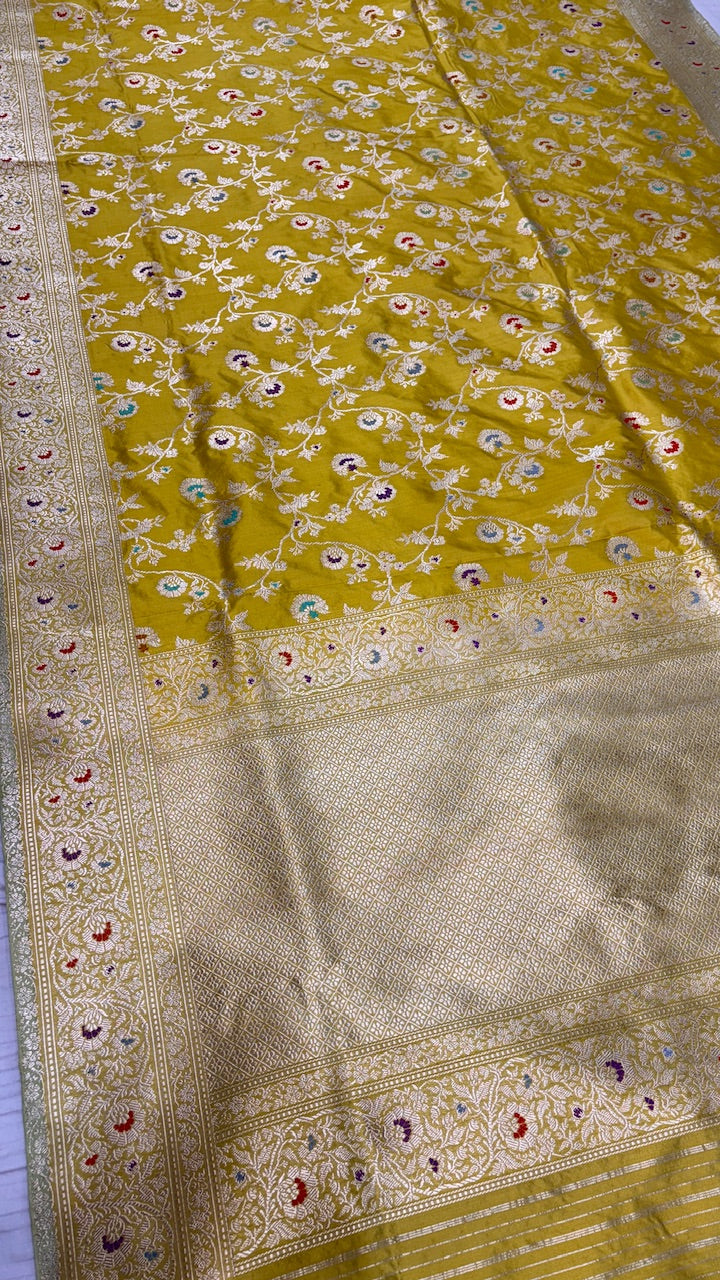 Yellow Banarasi Katan Silk Handwoven Saree