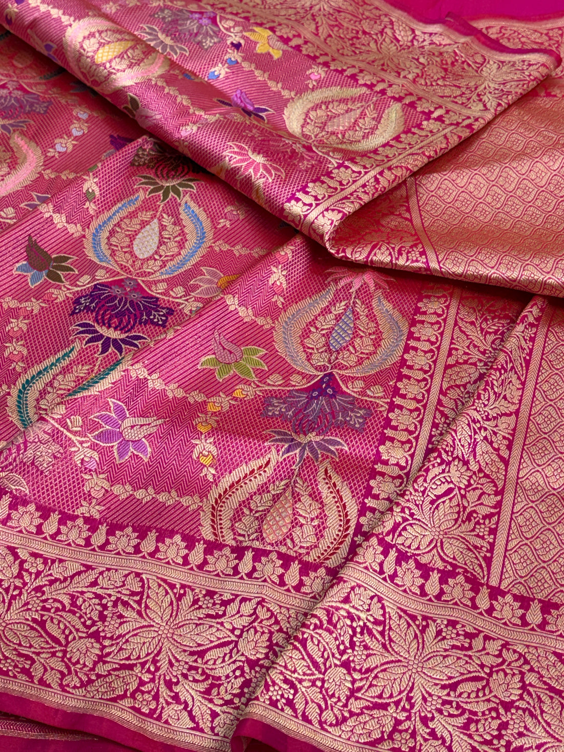 Rani Pink Handwoven Pure Banarasi Katan Silk Khimkhab Saree