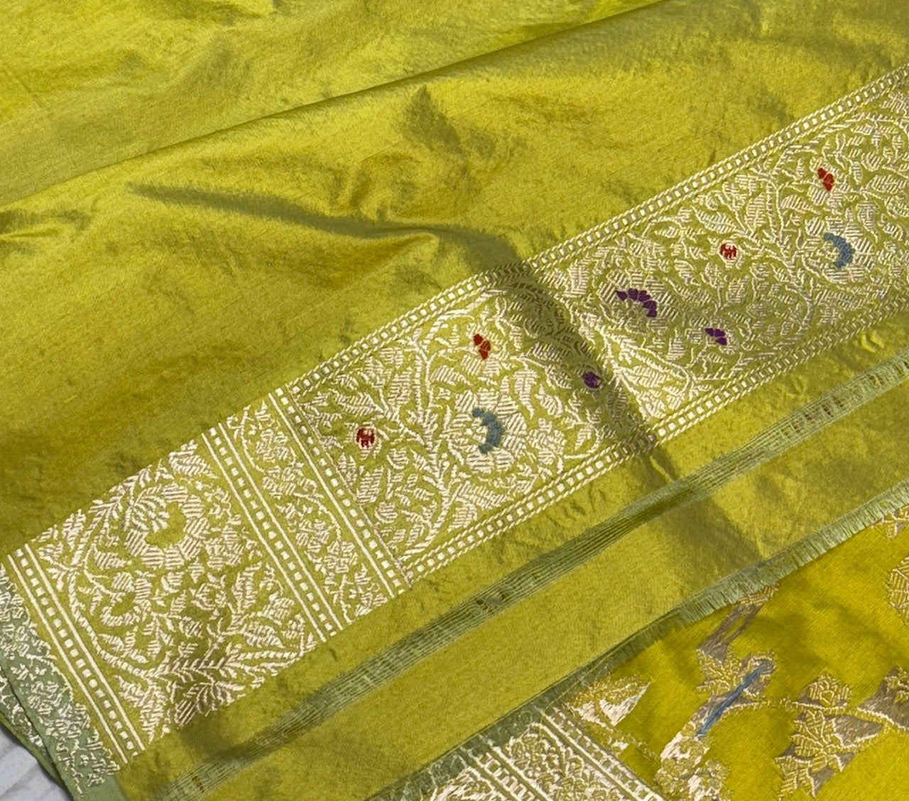 Yellow Banarasi Katan Silk Handwoven Saree