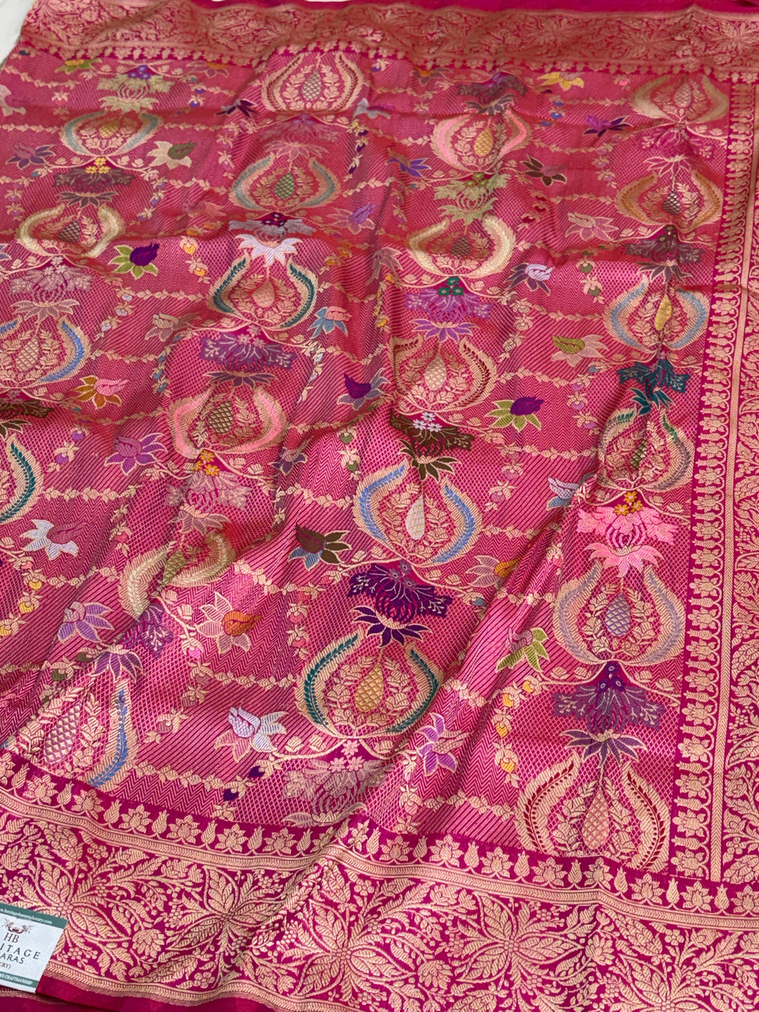 Rani Pink Handwoven Pure Banarasi Katan Silk Khimkhab Saree